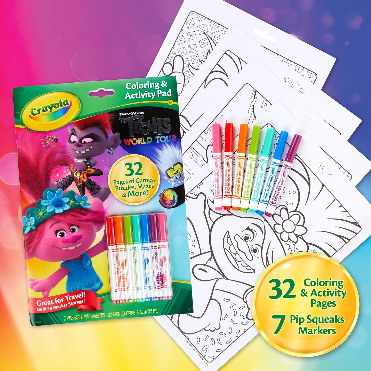 image:imageCrayola Trolls World Tour Color amp Activity Pad 32 Coloring Pages and 7 Mini Washable Markers Markers Trolls 2 Gift for Kids Ages 3