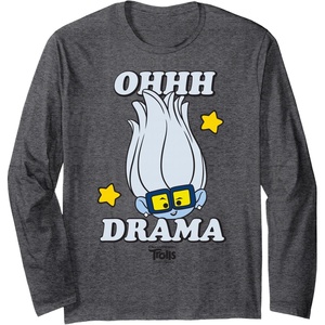 image:imageDreamWorks Trolls Band Together Tiny Diamond Oh Drama Long Sleeve TShirtDark Heather Grey