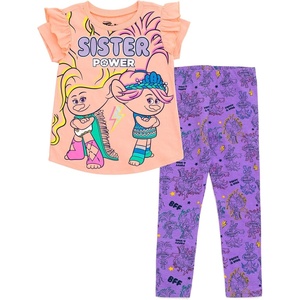 image:imageDreamWorks Trolls Poppy Pullover Fleece TShirt and Leggings Outfit Set Infant to Little KidLight Orange  Purple