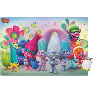 image:imageTrends International DreamWorks Trolls  Group Wall Poster 14725 x 22375 Black Framed VersionPremium Poster  Mount Bundle