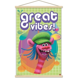 image:imageTrends International DreamWorks Trolls  VIbes Wall Poster 14725 x 22375 Barnwood Framed VersionPremium Print and Beechwood Hanger Bundle