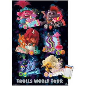 image:imageTrends International DreamWorks Trolls 2  Grid Wall Poster 22375 x 34 Mahogany Framed VersionPremium Poster  Mount Bundle