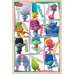image:imageTrends International Trolls  Grid Wall Poster 224L x 147W Barnwood Framed VersionBlonde Framed Version