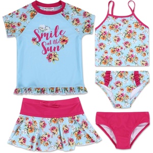 image:imageTrolls JoJo Siwa Girls One Piece Bathing Suit Bikini Top Rash Guard Skirt and Bottom 5 Swimsuit Set Toddler to Big KidFloral S19