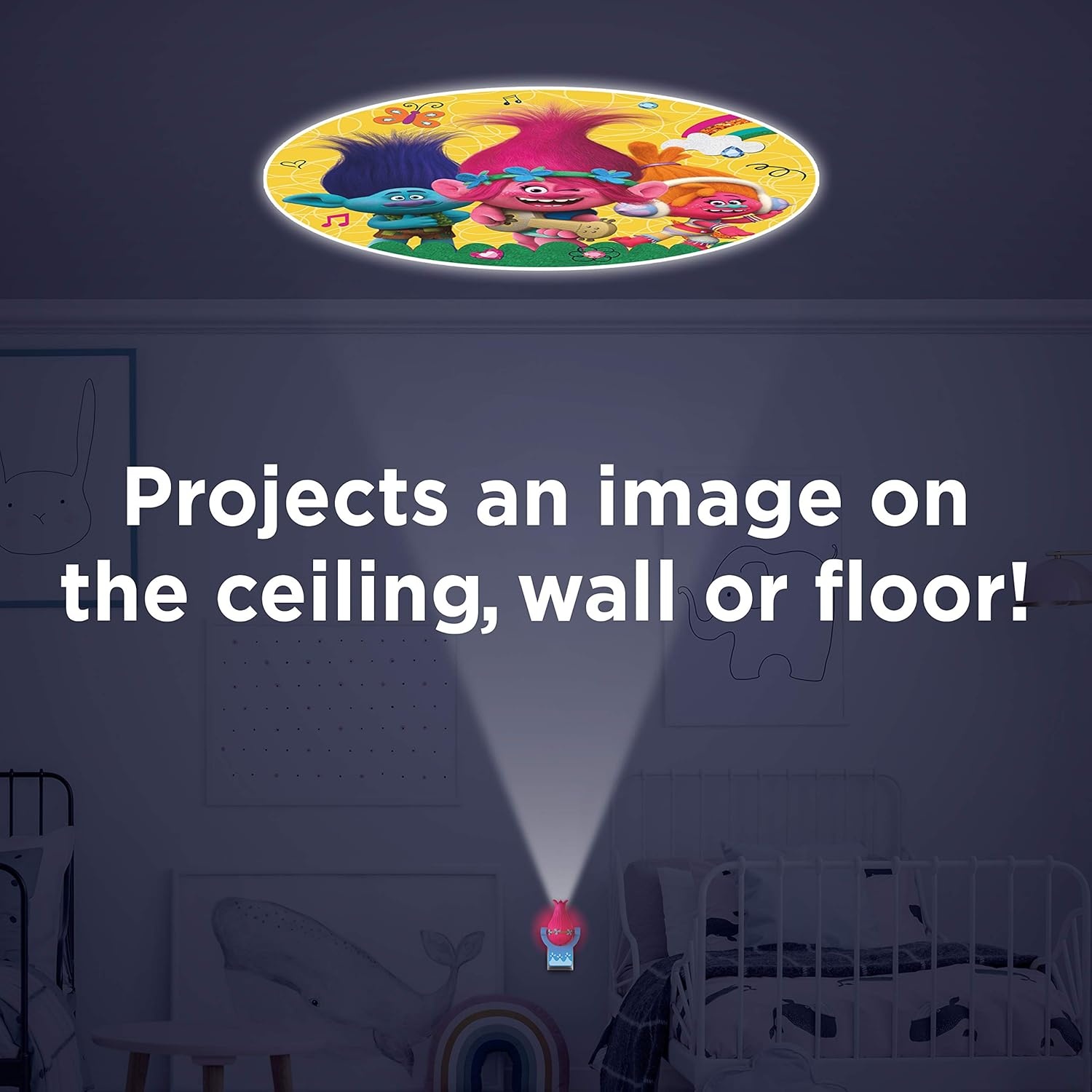 image:imageProjectables Trolls World Tour LED Night Light Plugin Dusk to Dawn ULListed Image of Poppy Branch and DJ Suki on Ceiling Ideal for Bedroom Bathroom Nursery 42030