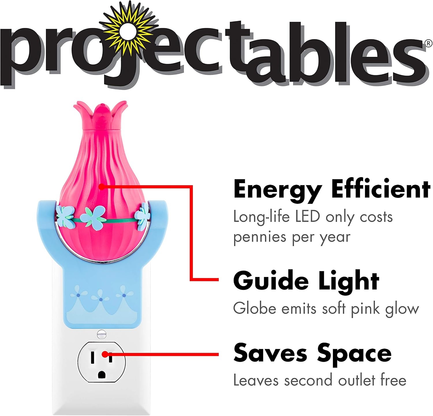 image:imageProjectables Trolls World Tour LED Night Light Plugin Dusk to Dawn ULListed Image of Poppy Branch and DJ Suki on Ceiling Ideal for Bedroom Bathroom Nursery 42030