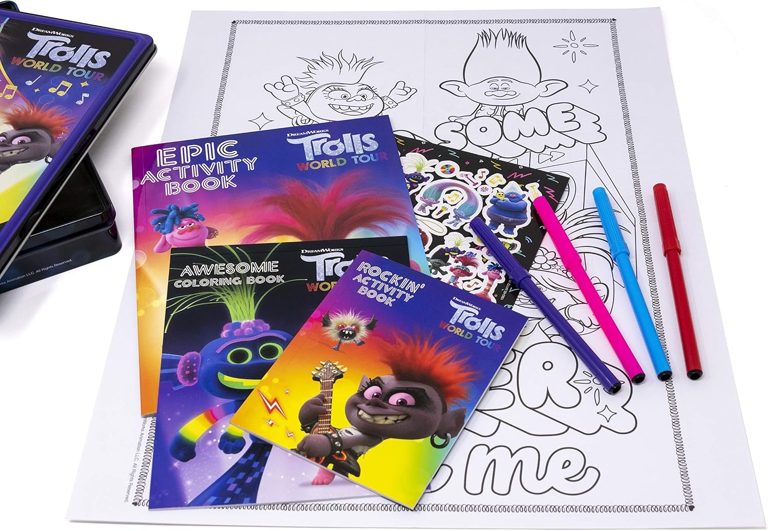 image:imageTrolls DreamWorks World Tour Coloring and Activity Tin with Sticker Sheets Crayons and Markers AS47367