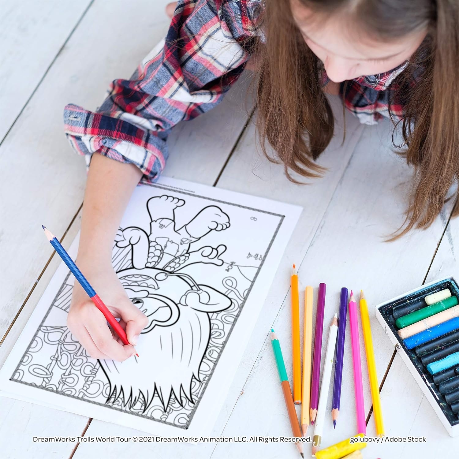image:imageTrolls DreamWorks World Tour Coloring and Activity Tin with Sticker Sheets Crayons and Markers AS47367