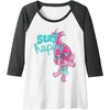image:imageTrolls  Poppy Stay Happy Raglan Baseball TeeDark Heather GreyWhite
