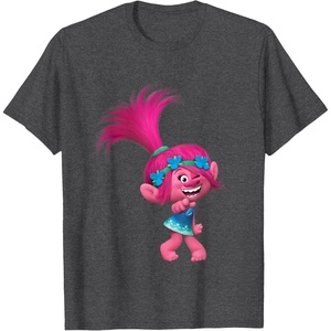 image:imageDREAMWORKS TROLLS Poppy Winky TShirt UnisexAdults Black Small Short SleeveDark Heather Grey