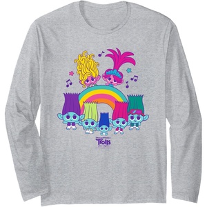 image:imageDreamWorks Trolls Band Together BroZone Poppy Viva Rainbow Long Sleeve TShirtHeather Grey