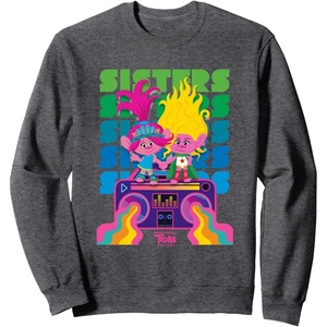 image:imageDreamWorks Trolls Band Together Poppy and Viva Sisters SweatshirtDark Heather Grey