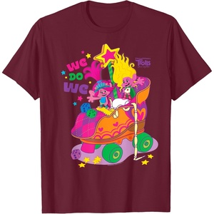 image:imageDreamWorks Trolls Band Together Poppy and Viva UnisexAdults Kids TShirt Black Classic Fit Short Sleeve TShirtBurgundy