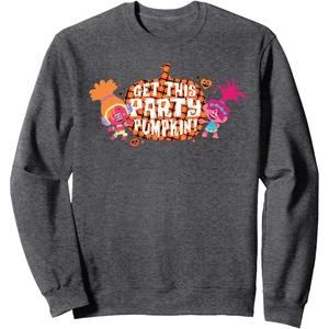 image:imageDreamWorks Trolls Halloween Get the Party Pumpkin SweatshirtDark Heather Grey