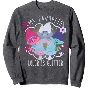 image:imageDreamWorks Trolls My Favorite Glitter SweatshirtDark Heather Grey