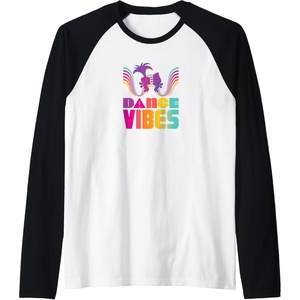 image:imageTrolls  Dance Vibes Raglan Baseball TeeBlackWhite