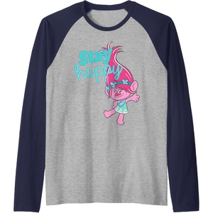 image:imageTrolls  Poppy Stay Happy Raglan Baseball TeeNavy BlueAthletic Heather