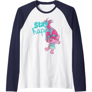 image:imageTrolls  Poppy Stay Happy Raglan Baseball TeeNavy BlueWhite