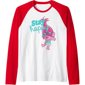 image:imageTrolls  Poppy Stay Happy Raglan Baseball TeeRedWhite