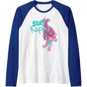 image:imageTrolls  Poppy Stay Happy Raglan Baseball TeeRoyal BlueWhite