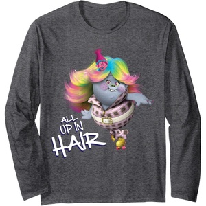 image:imageTrolls All up in Hair Long Sleeve TShirtDark Heather Grey