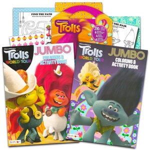 image:imageTrolls Coloring Book Set for Kids 48  Bundle with 2 Trolls World Tour Activity Books with Stickers Games Puzzles and More  Trolls Coloring Book Pack with Stickers