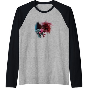 image:imageTrolls World Tour  Branch amp Poppy Raglan Baseball TeeBlackAthletic Heather