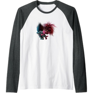 image:imageTrolls World Tour  Branch amp Poppy Raglan Baseball TeeDark Heather GreyWhite