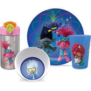 image:imageZak Designs Dreamworks Trolls 2 Movie Poppy Branch Kids BPAFree Dinnerware Set Includes Plate Bowl Tumbler and Water Bottle Made of Durable Material and Perfect for Kids 4 Piece Set TROU2870Trolls