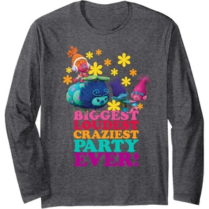 image:imageDREAMWORKS TROLLS Womens UnisexAdults XXLarge Black Cartoon Trolls Character Party Long Sleeve TShirtDark Heather Grey