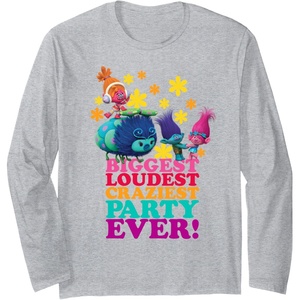image:imageDREAMWORKS TROLLS Womens UnisexAdults XXLarge Black Cartoon Trolls Character Party Long Sleeve TShirtHeather Grey
