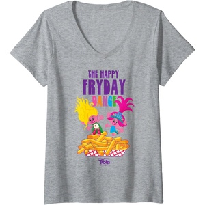 image:imageDreamWorks Trolls Band Together Poppy and Viva Fryday Dance VNeck TShirtHeather Grey