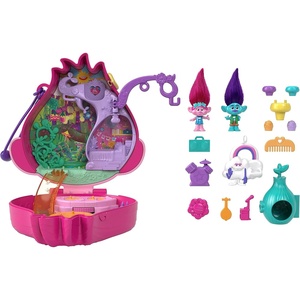 image:imagePolly Pocket Trolls Compact Playset with 2 Micro Dolls amp13 Accessories Poppy Exterior with Soft Hair Collectible Toy Includes Poppy amp Branch