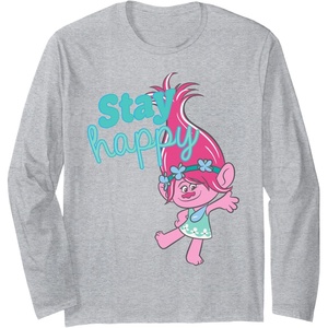 image:imageTrolls  Poppy Stay Happy Long Sleeve TShirtHeather Grey