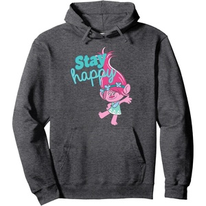 image:imageTrolls  Poppy Stay Happy Pullover HoodieDark Heather Grey