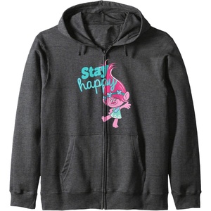 image:imageTrolls  Poppy Stay Happy Zip HoodieDark Heather Grey