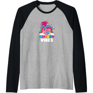 image:imageTrolls  Rainbow Vibes Raglan Baseball TeeBlackAthletic Heather