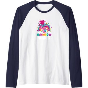 image:imageTrolls  Rainbow Vibes Raglan Baseball TeeNavy BlueWhite