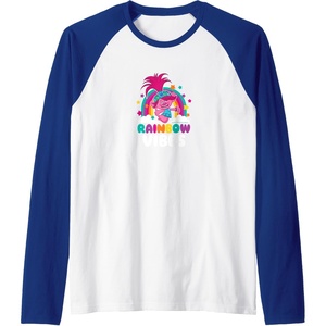 image:imageTrolls  Rainbow Vibes Raglan Baseball TeeRoyal BlueWhite