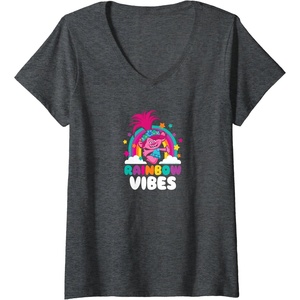 image:imageTrolls  Rainbow Vibes VNeck TShirtDark Heather Grey