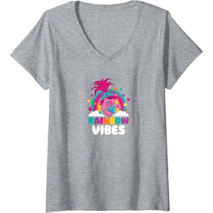image:imageTrolls  Rainbow Vibes VNeck TShirtHeather Grey