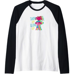 image:imageTrolls  Show Up Glow Up Raglan Baseball TeeBlackWhite