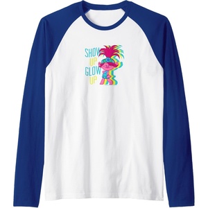 image:imageTrolls  Show Up Glow Up Raglan Baseball TeeRoyal BlueWhite