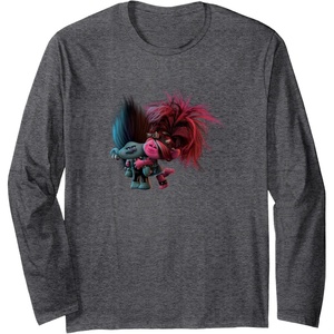image:imageTrolls World Tour  Branch amp Poppy Long Sleeve TShirtDark Heather Grey
