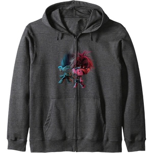 image:imageTrolls World Tour  Branch amp Poppy Pose Zip HoodieDark Heather Grey