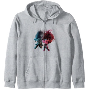 image:imageTrolls World Tour  Branch amp Poppy Pose Zip HoodieHeather Grey