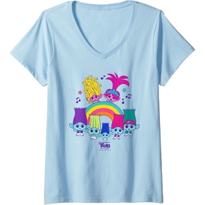 image:imageWomens DreamWorks Trolls Band Together BroZone Poppy Viva Rainbow VNeck TShirtBaby Blue