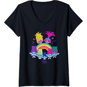 image:imageWomens DreamWorks Trolls Band Together BroZone Poppy Viva Rainbow VNeck TShirtBlack