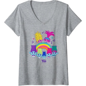image:imageWomens DreamWorks Trolls Band Together BroZone Poppy Viva Rainbow VNeck TShirtHeather Grey