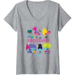 image:imageWomens DreamWorks Trolls Band Together BroZone Poppy and Viva VNeck TShirtHeather Grey